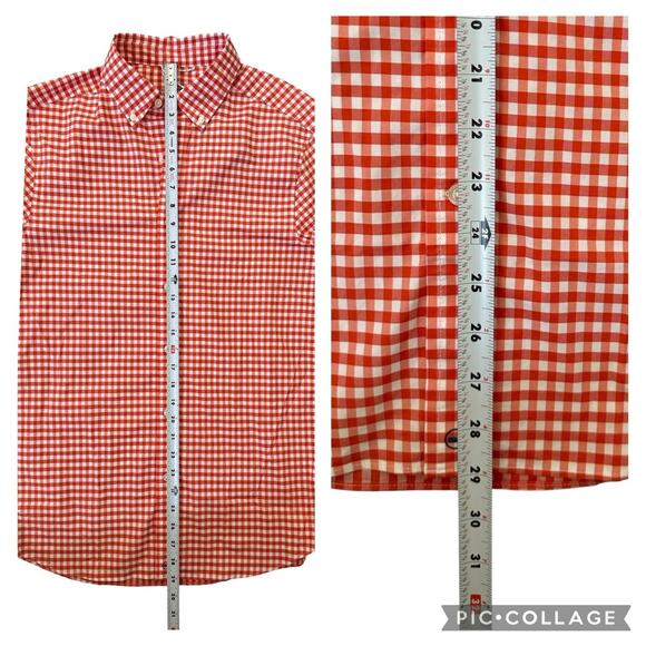 Vineyard Vines On The Go Brrr Cooling Button Down Shirt Orange Gingham Small NEW - Picture 11 of 13